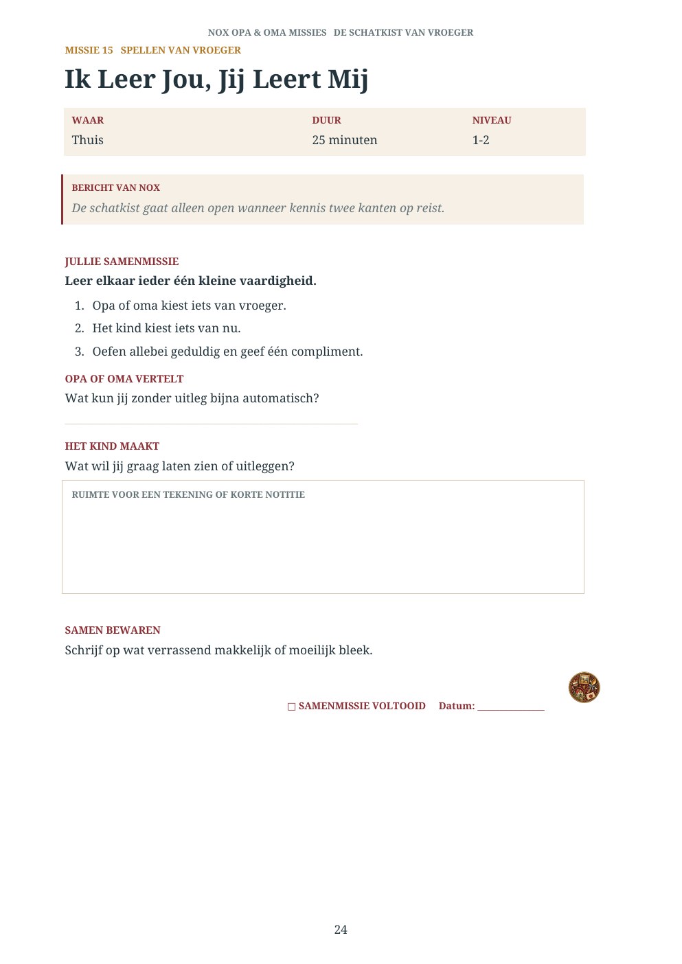 Voorbeeldpagina 3 uit NOX Opa & Oma Missies – De Schatkist van Vroeger
