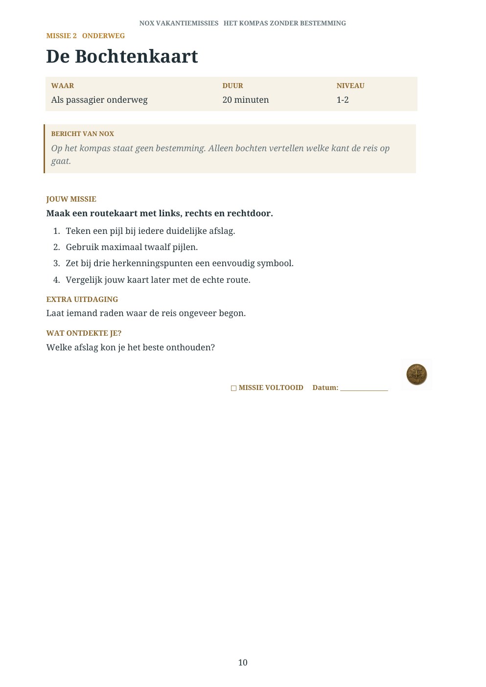 Voorbeeldpagina 2 uit NOX Vakantiemissies – Het Kompas zonder Bestemming